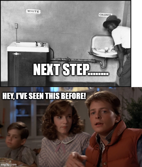 NEXT STEP........ HEY, I'VE SEEN THIS BEFORE! | image tagged in segregation - water fountain,hey i've seen this one | made w/ Imgflip meme maker