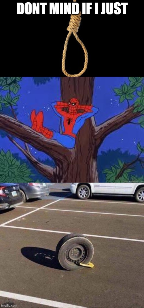 DONT MIND IF I JUST | image tagged in lynch rope,spiderman tree,prison car tire | made w/ Imgflip meme maker