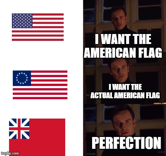 perfection | I WANT THE AMERICAN FLAG; I WANT THE ACTUAL AMERICAN FLAG; PERFECTION | image tagged in perfection | made w/ Imgflip meme maker