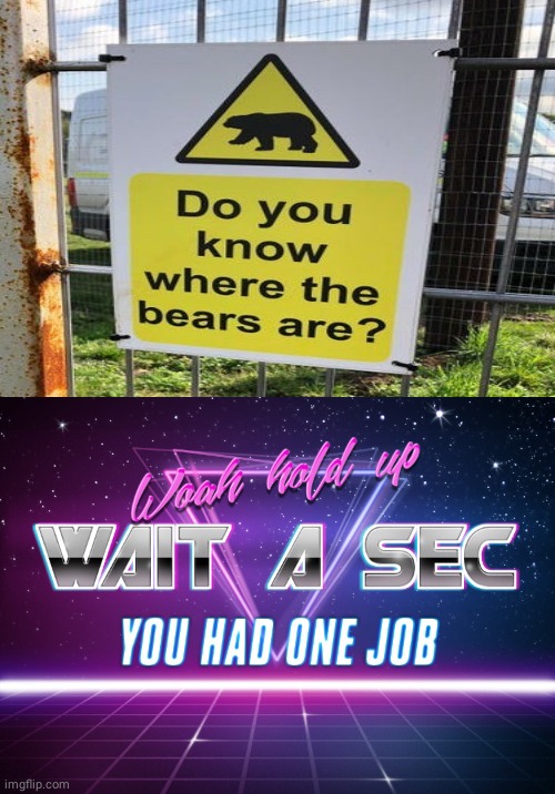 Bears | image tagged in wait a sec you had one job,bears,you had one job,reposts,repost,memes | made w/ Imgflip meme maker