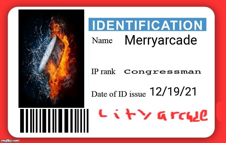 Merryarcade's ID | Merryarcade; 12/19/21 | image tagged in dmv id card | made w/ Imgflip meme maker