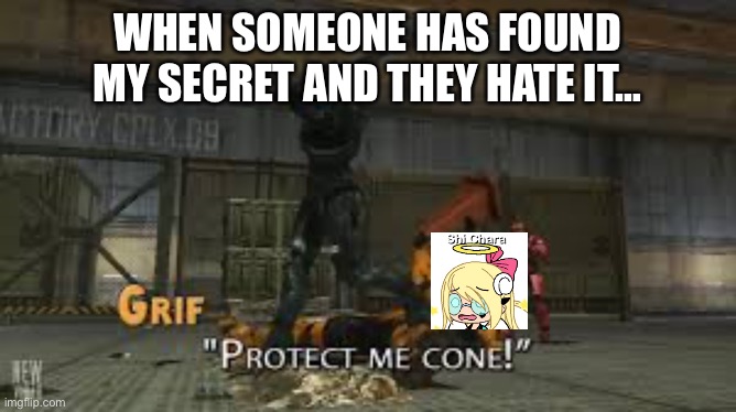 I am screwed underwater … | WHEN SOMEONE HAS FOUND MY SECRET AND THEY HATE IT… | image tagged in protect me cone,why,help me | made w/ Imgflip meme maker