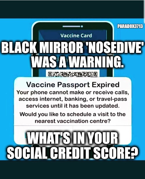 The push towards a Social Credit System is accelerating. | PARADOX3713; BLACK MIRROR 'NOSEDIVE'     WAS A WARNING. WHAT'S IN YOUR SOCIAL CREDIT SCORE? | image tagged in memes,politics,joe biden,dr fauci,tyranny,oppression | made w/ Imgflip meme maker