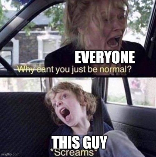 Why Can't You Just Be Normal | EVERYONE THIS GUY | image tagged in why can't you just be normal | made w/ Imgflip meme maker