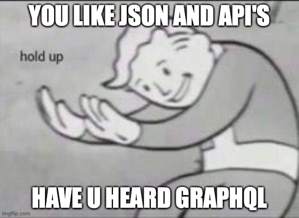Fallout Hold Up | YOU LIKE JSON AND API'S; HAVE U HEARD GRAPHQL | image tagged in fallout hold up | made w/ Imgflip meme maker