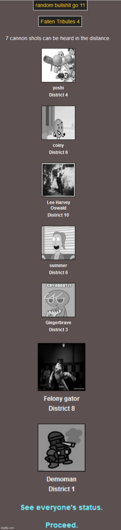 "why would i kill a fnaf character" | image tagged in hunger games | made w/ Imgflip meme maker