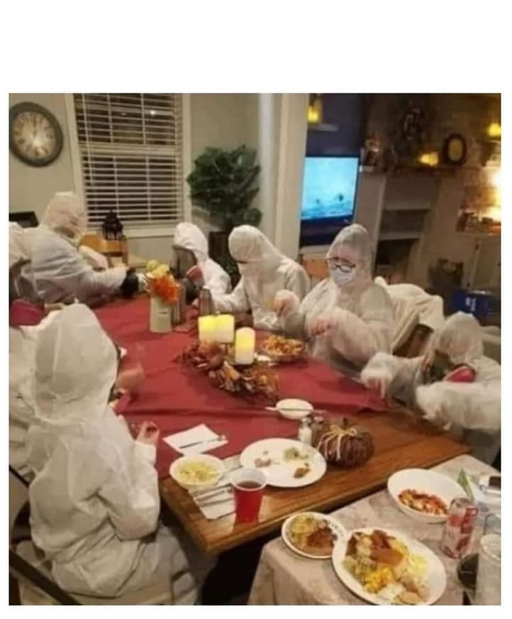 Family around table with masks Blank Meme Template