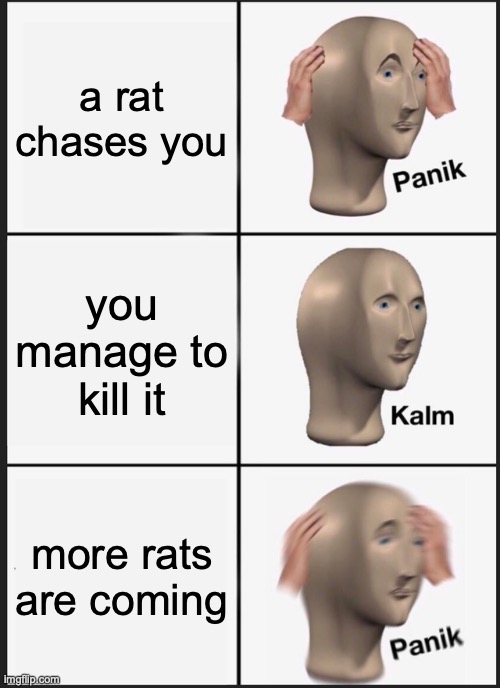 Panik Kalm Panik Meme | a rat chases you; you manage to kill it; more rats are coming | image tagged in memes,panik kalm panik | made w/ Imgflip meme maker