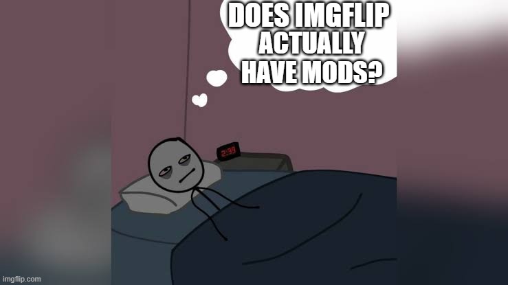 Man thinking in bed awake |  DOES IMGFLIP; ACTUALLY HAVE MODS? | image tagged in man thinking in bed awake | made w/ Imgflip meme maker