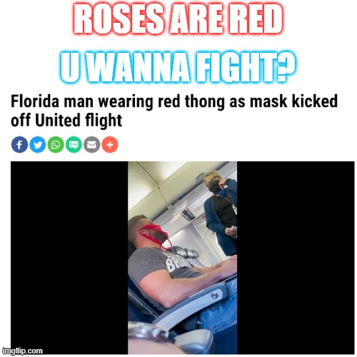 Add this to the Florida Man collection | ROSES ARE RED; U WANNA FIGHT? | image tagged in memes,funny,florida man,weird,airplane,roses are red | made w/ Imgflip meme maker