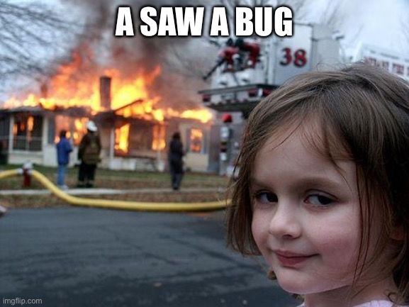 Disaster Girl Meme | A SAW A BUG | image tagged in memes,disaster girl | made w/ Imgflip meme maker