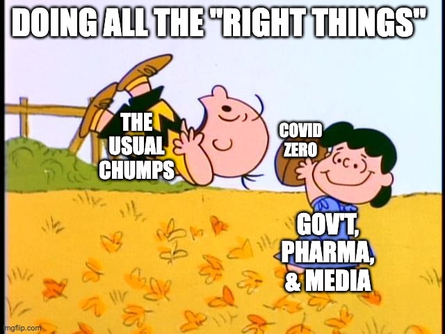 COVID CHUMPS | DOING ALL THE "RIGHT THINGS"; THE
USUAL
CHUMPS; COVID
ZERO; GOV'T,
PHARMA,
& MEDIA | image tagged in charlie brown football | made w/ Imgflip meme maker