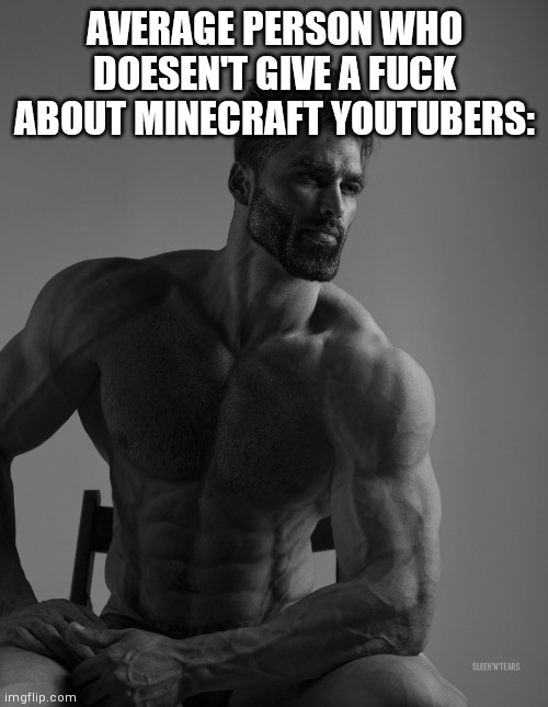 Giga Chad | AVERAGE PERSON WHO DOESEN'T GIVE A FUCK ABOUT MINECRAFT YOUTUBERS: | image tagged in giga chad | made w/ Imgflip meme maker