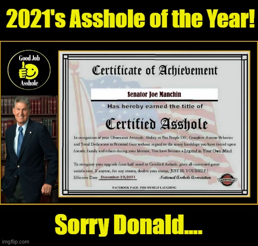 Biggest Turd in Washington.... | 2021's Asshole of the Year! Sorry Donald.... | image tagged in asshole,traitor,jerk | made w/ Imgflip meme maker