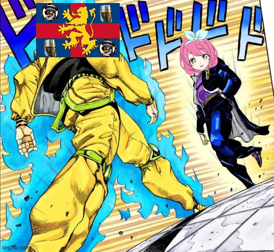 Lmao me and Fak_u_lol this election cycle be like: | image tagged in jojo's walk | made w/ Imgflip meme maker