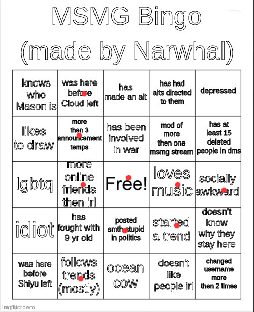 msmg bingo | image tagged in msmg bingo | made w/ Imgflip meme maker
