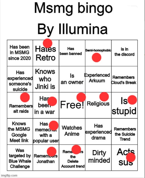 MSMG bingo | image tagged in msmg bingo | made w/ Imgflip meme maker