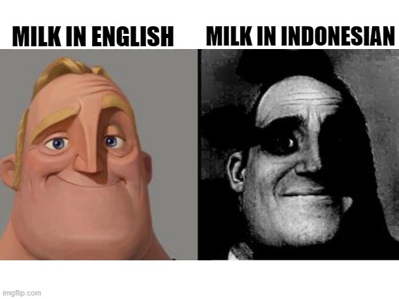 dont search it, just dont | MILK IN INDONESIAN; MILK IN ENGLISH | image tagged in milk,english,indonesia | made w/ Imgflip meme maker