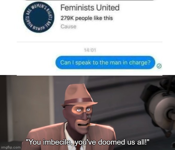 image tagged in you imbecile you've doomed us all,triggered feminist | made w/ Imgflip meme maker