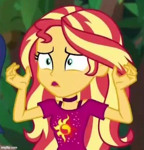 Confused Sunset Shimmer | image tagged in my little pony,my little pony friendship is magic,equestria girls,sunset shimmer | made w/ Imgflip meme maker