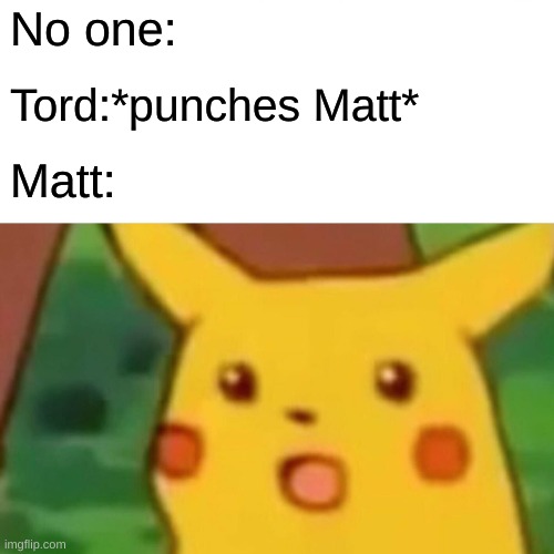 heh | No one:; Tord:*punches Matt*; Matt: | image tagged in memes,surprised pikachu | made w/ Imgflip meme maker