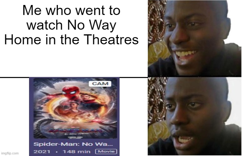 Facts | Me who went to watch No Way Home in the Theatres | image tagged in disappointed black guy | made w/ Imgflip meme maker
