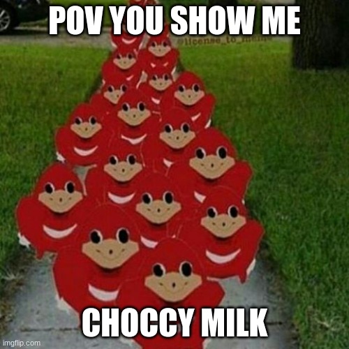 can I have it |  POV YOU SHOW ME; CHOCCY MILK | image tagged in ugandan knuckles army | made w/ Imgflip meme maker