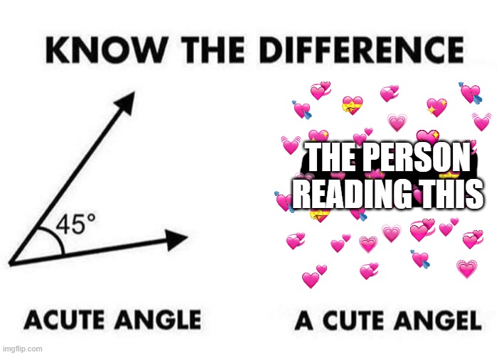 its quite easy to know it honestly :3 | THE PERSON READING THIS | image tagged in acute angle a cute angel,wholesome,facts | made w/ Imgflip meme maker