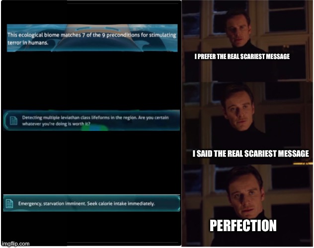 Subnautica | I PREFER THE REAL SCARIEST MESSAGE; I SAID THE REAL SCARIEST MESSAGE; PERFECTION | image tagged in subnautica | made w/ Imgflip meme maker