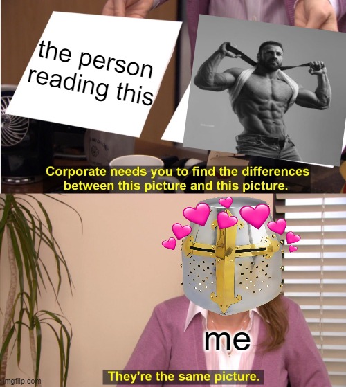 they're the same | the person reading this; me | image tagged in memes,they're the same picture,wholesome,crusader,furry | made w/ Imgflip meme maker