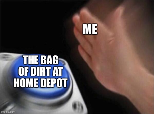 Blank Nut Button Meme | ME; THE BAG OF DIRT AT HOME DEPOT | image tagged in memes,blank nut button | made w/ Imgflip meme maker