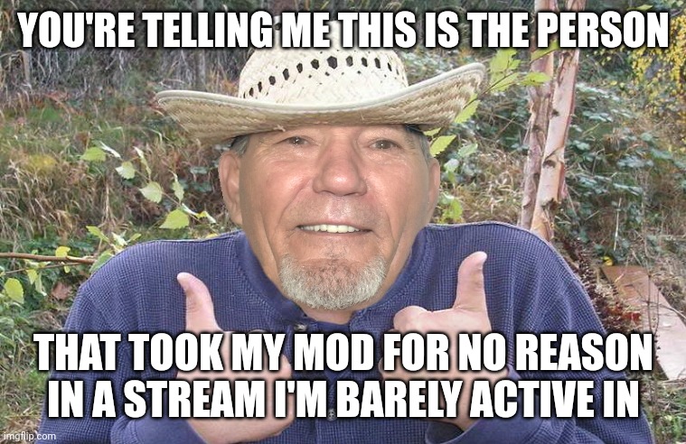 There's always that age you need to retire at | YOU'RE TELLING ME THIS IS THE PERSON; THAT TOOK MY MOD FOR NO REASON IN A STREAM I'M BARELY ACTIVE IN | image tagged in el-kewlew | made w/ Imgflip meme maker