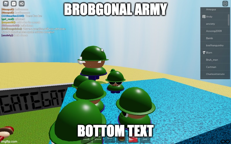 Brobgonal army | BROBGONAL ARMY; BOTTOM TEXT | image tagged in brobgonal,sus | made w/ Imgflip meme maker