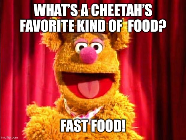 Fozzie Bear Joke | WHAT’S A CHEETAH’S FAVORITE KIND OF  FOOD? FAST FOOD! | image tagged in fozzie bear joke | made w/ Imgflip meme maker