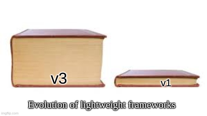 Lightweight Frameworks | v3; v1; Evolution of lightweight frameworks | image tagged in big book small book | made w/ Imgflip meme maker