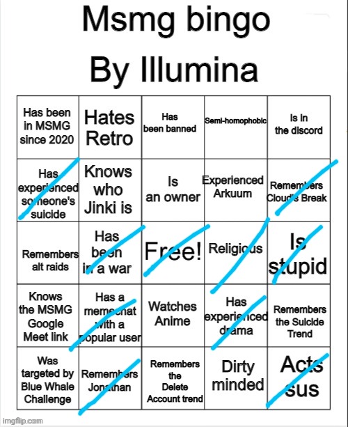 MSMG bingo | image tagged in msmg bingo | made w/ Imgflip meme maker