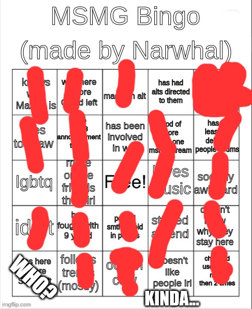 msmg bingo | KINDA... WHO? | image tagged in msmg bingo | made w/ Imgflip meme maker