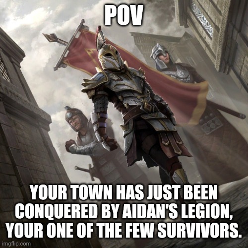 Aidan with his men | POV; YOUR TOWN HAS JUST BEEN CONQUERED BY AIDAN'S LEGION, YOUR ONE OF THE FEW SURVIVORS. | image tagged in aidan with his men | made w/ Imgflip meme maker