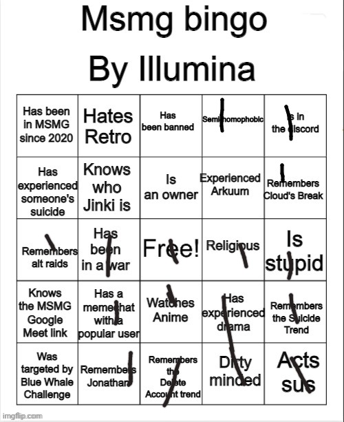 MSMG bingo | image tagged in msmg bingo | made w/ Imgflip meme maker
