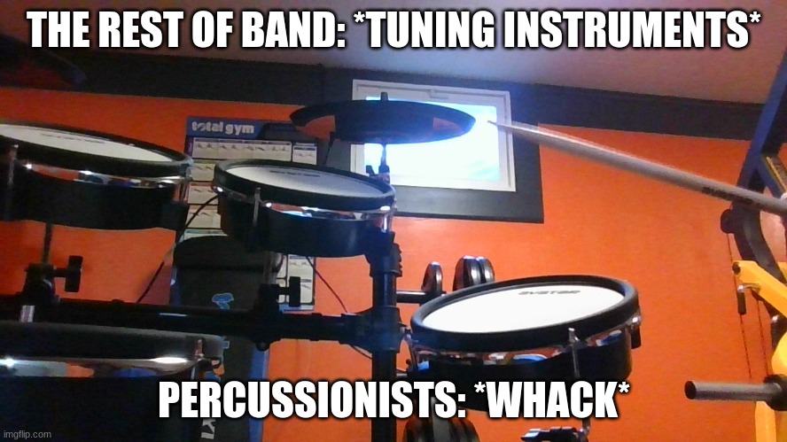 Drum Template | THE REST OF BAND: *TUNING INSTRUMENTS*; PERCUSSIONISTS: *WHACK* | image tagged in drum template | made w/ Imgflip meme maker