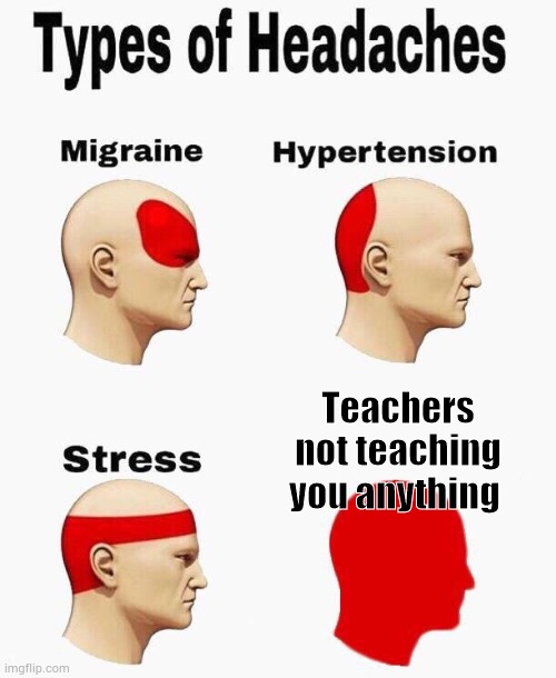 Headaches | Teachers not teaching you anything | image tagged in headaches | made w/ Imgflip meme maker