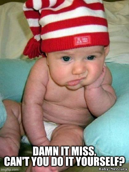 bored baby | DAMN IT MISS, CAN'T YOU DO IT YOURSELF? | image tagged in bored baby | made w/ Imgflip meme maker