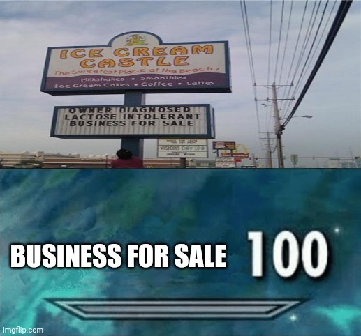 Ice Cream Castle | BUSINESS FOR SALE | image tagged in skyrim skill meme,lactose intolerant,memes,funny,you had one job,you had one job just the one | made w/ Imgflip meme maker