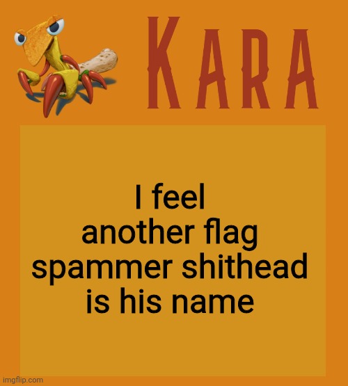 Kara Picantis Temp | I feel another flag spammer shithead is his name | image tagged in kara picantis temp | made w/ Imgflip meme maker