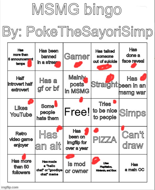 MSMG bingo by poke | image tagged in msmg bingo by poke | made w/ Imgflip meme maker