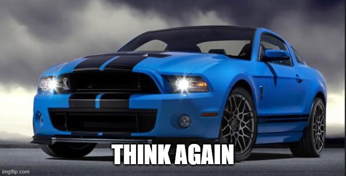 Mustang | THINK AGAIN | image tagged in mustang | made w/ Imgflip meme maker