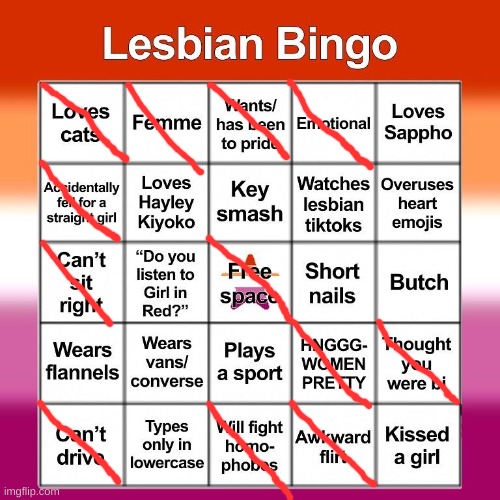 Lesbian bingo | image tagged in lesbian bingo | made w/ Imgflip meme maker