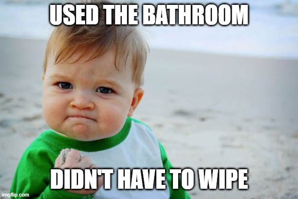 funny baby | USED THE BATHROOM; DIDN'T HAVE TO WIPE | image tagged in memes,success kid original | made w/ Imgflip meme maker
