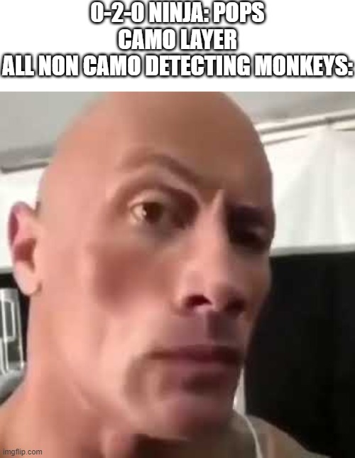 The Rock Eyebrows | 0-2-0 NINJA: POPS CAMO LAYER
ALL NON CAMO DETECTING MONKEYS: | image tagged in the rock eyebrows,bloons td,bloons,btd6 | made w/ Imgflip meme maker