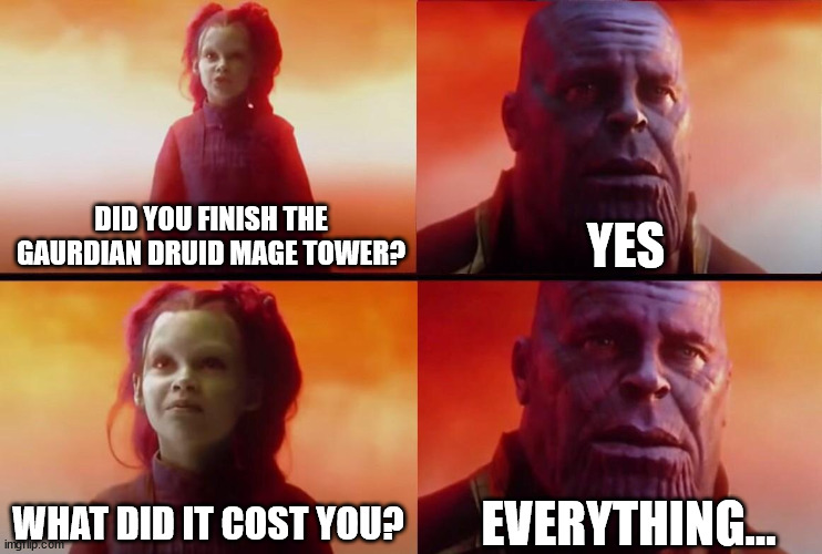 What did it cost? | YES; DID YOU FINISH THE GAURDIAN DRUID MAGE TOWER? EVERYTHING... WHAT DID IT COST YOU? | image tagged in what did it cost | made w/ Imgflip meme maker
